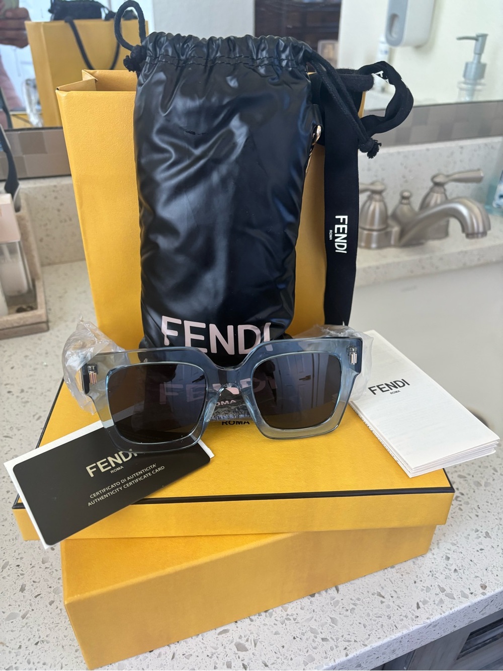 Hard to find!! Fendi Translucent Light Blue Frame Black Lens Sunglasses